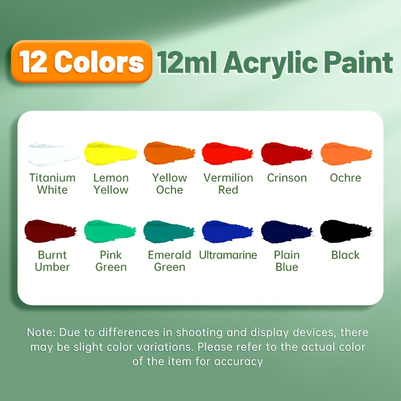Acrylic Paint Set 12 18 24 or 36 Colors 0.41oz Tubes – Fade-Resistant Non-Toxic Fast-Drying Acrylic Paints for Canvas Wood Rock Fabric Ceramics Clothing and Wall Art – Beginner and Professional Artist Supplies