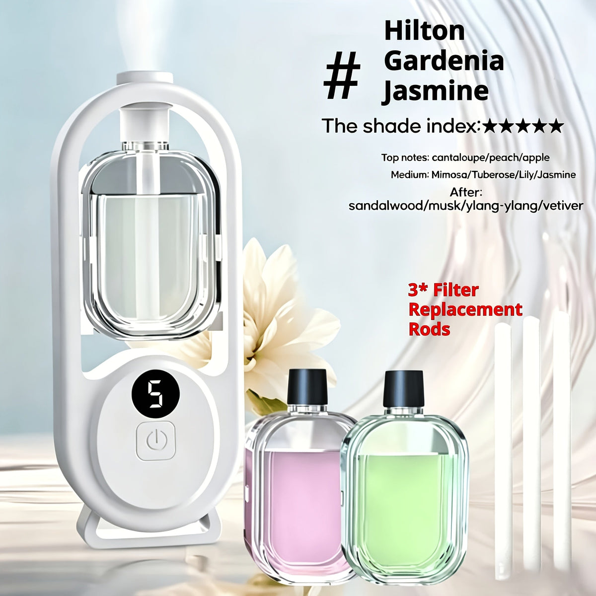 Essential Oil Diffuser Aromatherapy Humidifier with 7 Color LED Light – USB Powered Quiet Mini Aroma Diffuser for Bedroom, Office, Yoga & Home with Timer, Multiple Scents | Hilton Gardenia Ocean Jasmine