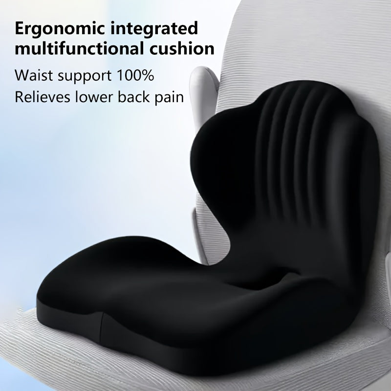 Memory Foam Seat Cushion with Ergonomic Raised Back & Hollow Breathable Design – Coccyx Tailbone Pain Relief Cushion for Office Chair, Car Seat, Wheelchair & Home, Non-Slip Buttock Cushion