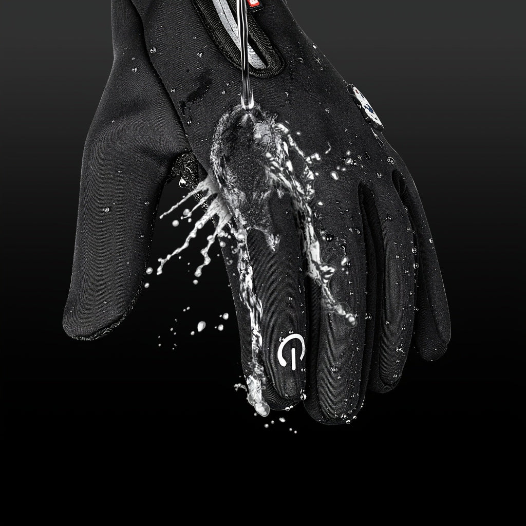 Windproof Waterproof Winter Sports Gloves with Touchscreen & Anti-Slip Grip – Warm Cycling Skiing Gloves for Men & Women, 100% Polyester, Zipper Closure, Sizes M-XL