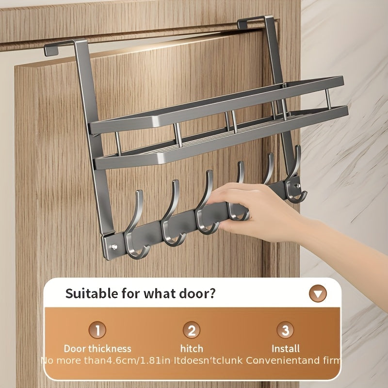 Over-the-Door Storage Rack with Hooks Heavy Duty Metal Organizer for Bedroom Bathroom Kitchen Closet Door Hanger No Tools Required 4 to 8 Hooks