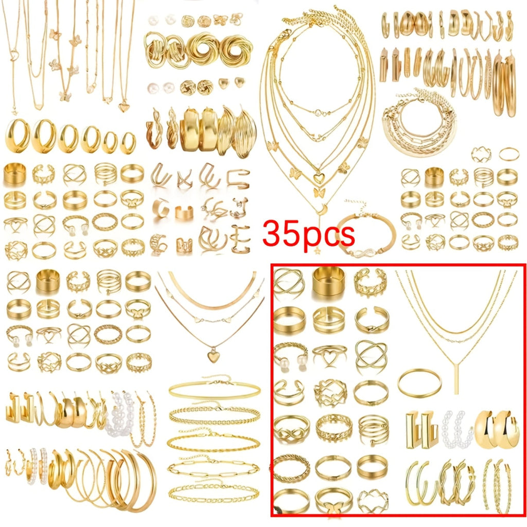 Retro Jewelry Set for Women – 35 to 68pcs Butterfly Heart Star Moon Charms Elegant Mixed Lot Stackable Daily Wear & Gift for Friends Sisters