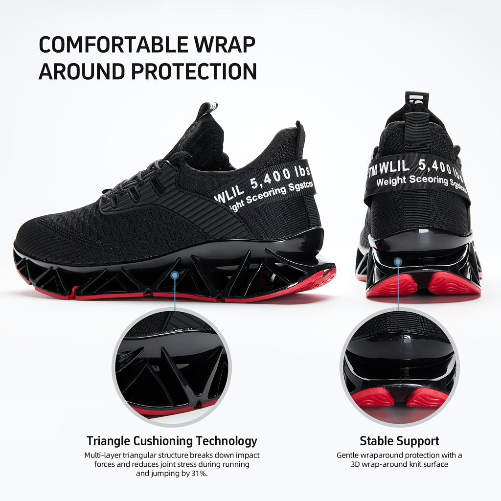 Men's Lightweight Breathable Running Shoes Non-Slip TPU Sole EVA Cushion Insole – Lace-Up Low Top Athletic Sneakers in White Red Black All-Season US Sizes 7.5 to 13