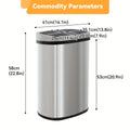 13 Gallon Touchless Trash Can 50L Automatic Motion Sensor Kitchen Waste Bin Stainless Steel & Plastic for Kitchen Office Bedroom Living Room