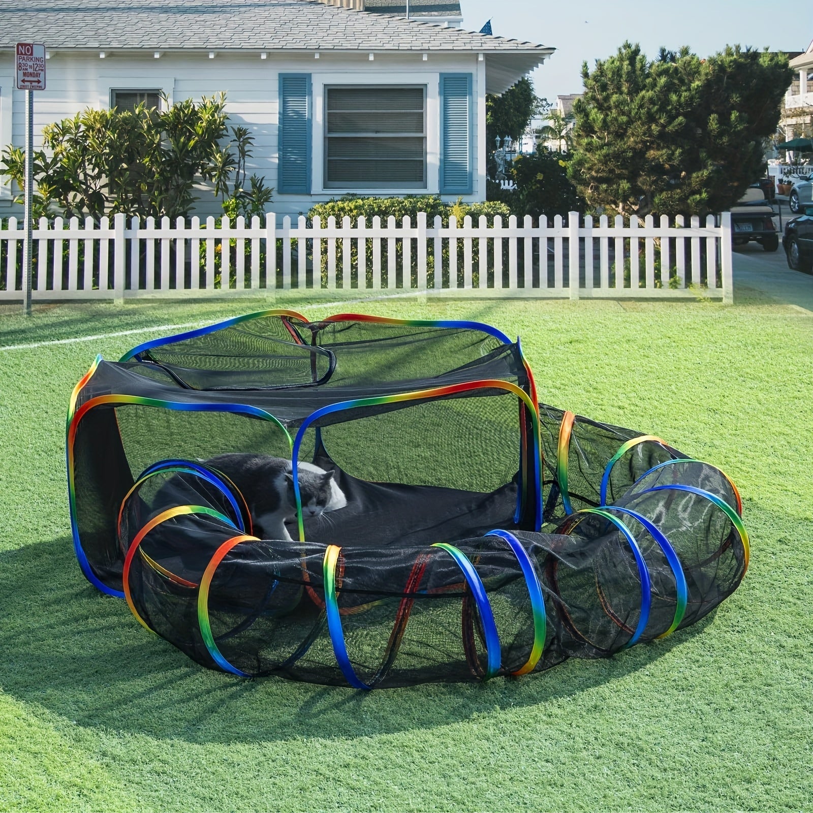 Rainbow Cat Playpen Outdoor Cat Enclosure with Circle Tunnel Portable Pop-Up Tent Foldable Cat Playground for Cats Kittens Rabbits Small Animals Indoor Outdoor Safe Exercise Space