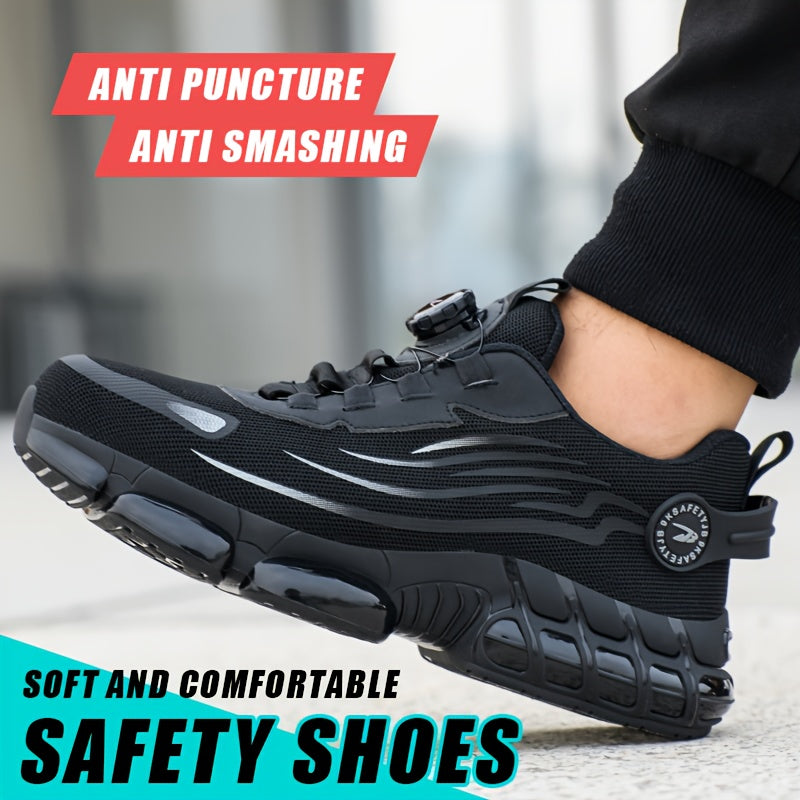 Men's Breathable Work Shoes - Durable Safety Shoes with Reflective Stripes, Lightweight Cushioned Sole for Industrial, Construction and Casual Wear, Available in Black and Grey, Sizes US 6 to 11