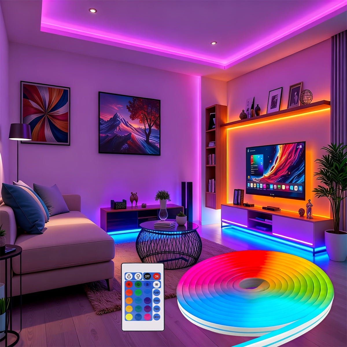 LED Neon Strip Lights with Remote Control Color Changing RGB – Flexible Atmosphere Light for Bedroom TV Kitchen Cabinet Halloween Christmas Birthday Party Home Decoration 3M Multi-Pack