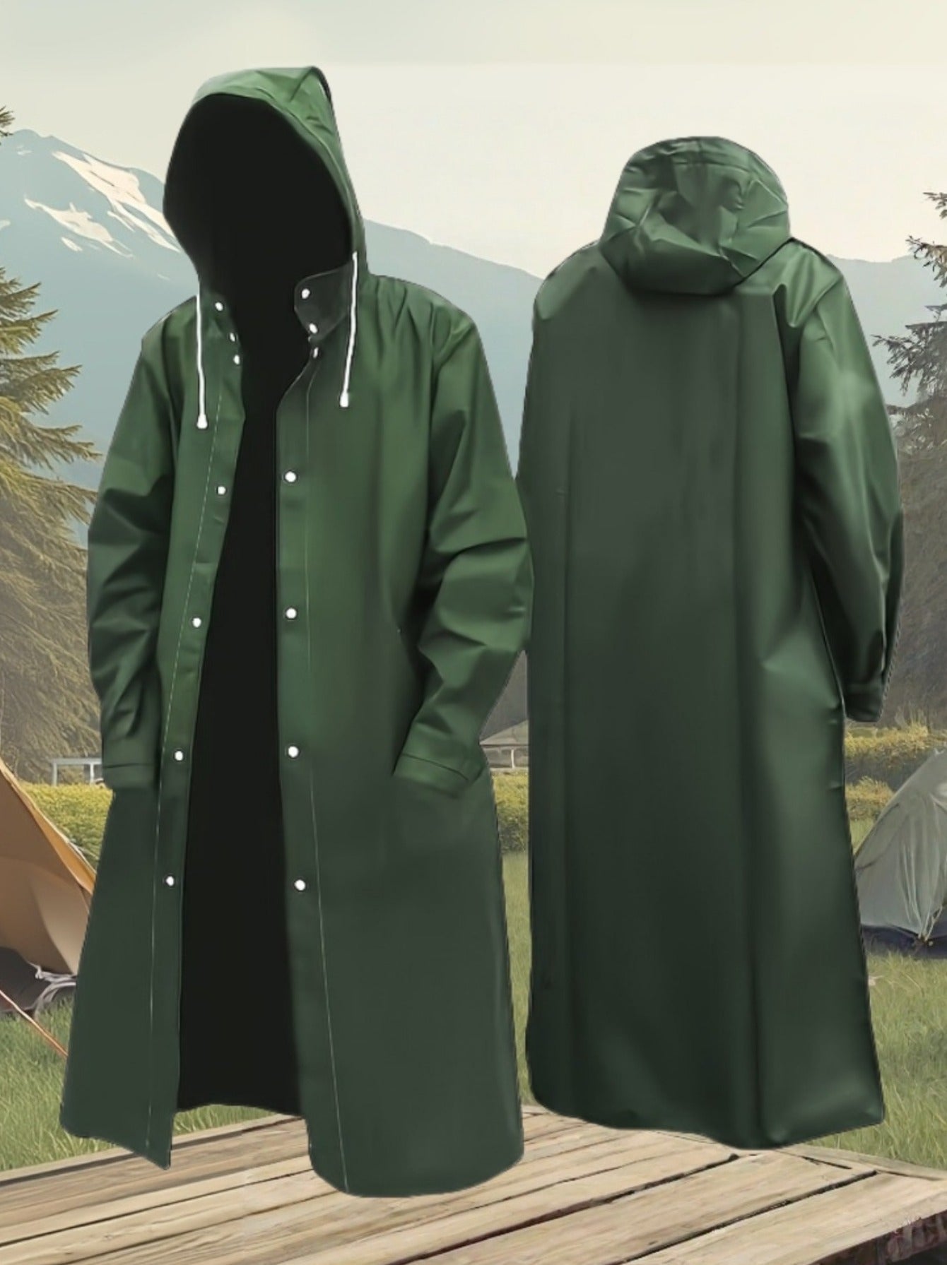 Waterproof Hooded Long Raincoat for Men & Women – Full-Zip Windproof Outdoor Rain Jacket with Adjustable Hood & Loose Breathable Fit for Hiking, Cycling, Fishing, Biking & Camping | Unisex L-XXL