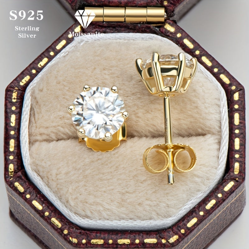 Moissanite Stud Earrings for Women S925 Sterling Silver – 0.5CT 1CT 2CT 3CT Vintage Style Diamond Alternative Earrings in Gold Silver Elegant Jewelry Gift
