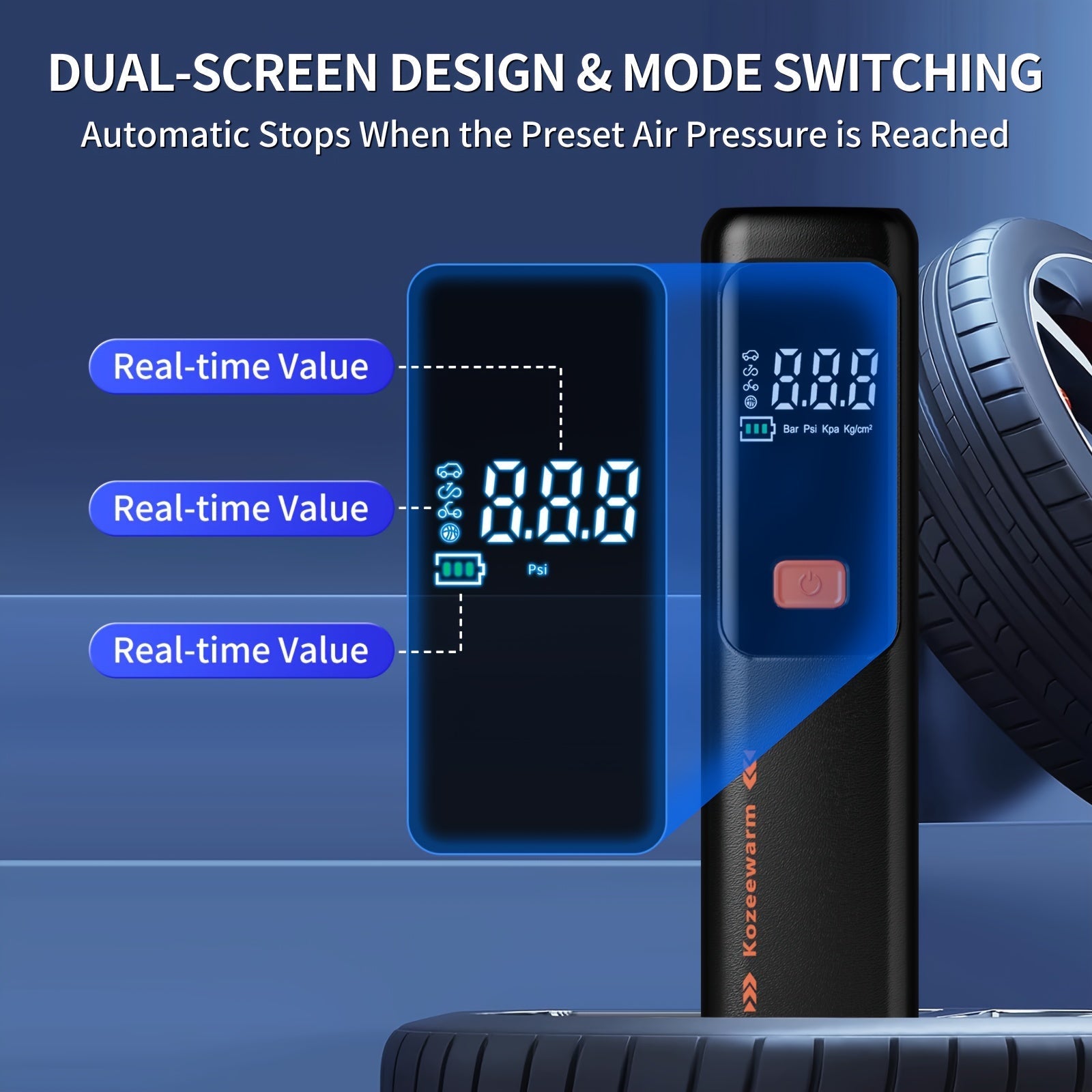 Cordless Tire Inflator Portable Air Compressor Digital Pressure Gauge USB Rechargeable 3X Fast Inflation for Car SUV Truck Bike Motorcycle Ball Sports Equipment Auto Air Pump 18650 Battery 5 Colors