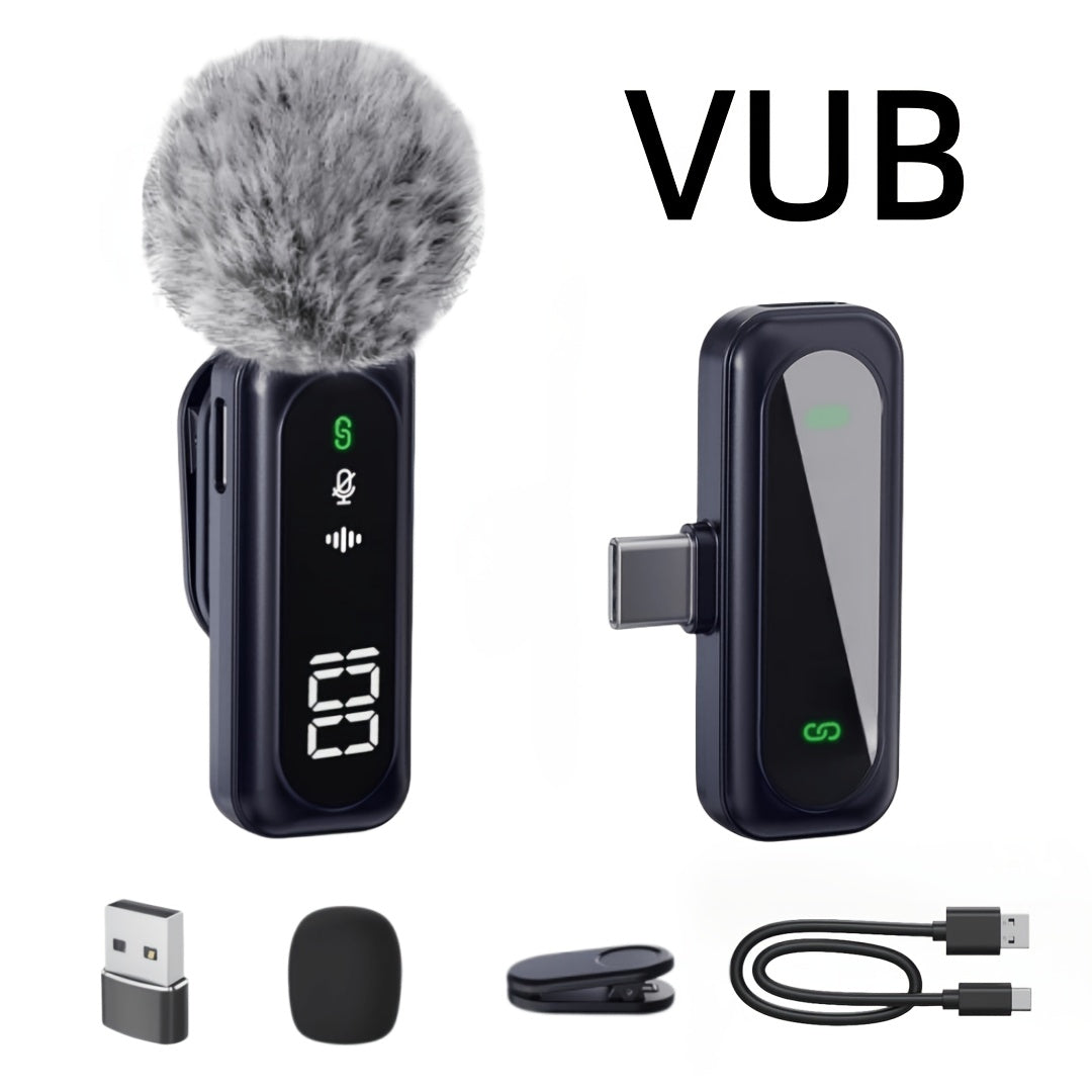 Wireless Lavalier Microphone USB-C 2.4G with DSP Noise Reduction, Digital Battery Display, 360° Omnidirectional Clip-On Lapel Mic, 100ft Range, Feather Windshield, Rotatable Magnetic Clip for iPhone, Android, Camera & Content Creators