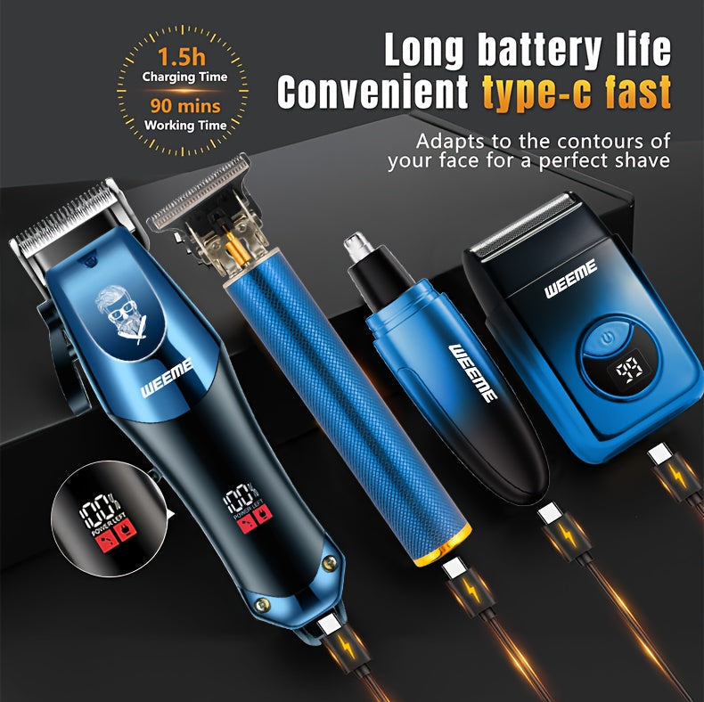 Men's Electric Hair Clipper Grooming Set USB Rechargeable Cordless Nose Hair Trimmer Shaver 2-Piece 4-Piece 5-Piece Professional Lithium Battery Father's Day Birthday Gift Golden Blue