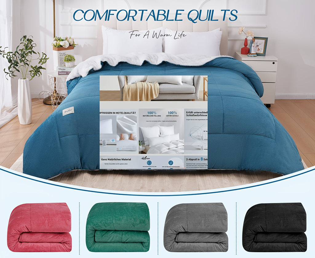 All Season Comforter – Thick Soft Quilted Box Stitch Solid Color, Ultra Breathable Machine Washable Duvet for Autumn Winter Spring, Twin Full Queen King Sizes