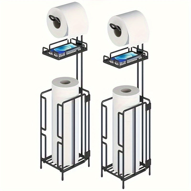 Freestanding Toilet Paper Holder – Metal Stand with 3 Reserve Roll Storage, Modern Bathroom TP Dispenser, No Drilling Required, Housewarming & Christmas Gift