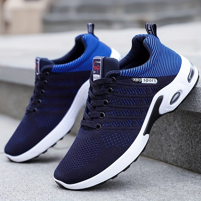 Air Cushion Slip-Resistant Men's Athletic Sneakers – Breathable Lace-Up Casual Sports Shoes for Gym Walking Running Urban Everyday Wear, Black & White or Black Blue, Sizes US 6.5–11.5