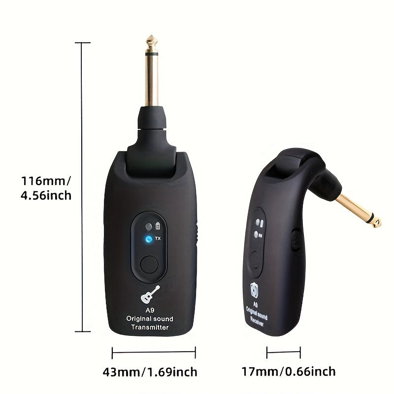 Wireless Guitar System 2.4GHz with Rechargeable Battery - Low Latency Audio Transmitter & Receiver for Electric Guitar, Acoustic, Bass, Violin & Keyboard, Plug & Play Instrument Wireless Kit