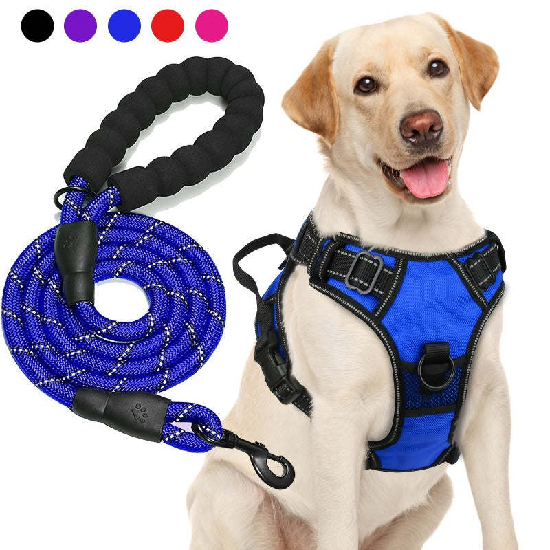 No Pull Dog Harness and Leash Set Adjustable Reflective Oxford Vest 5-Foot Padded Handle Rope Medium Large Dogs Quick-Release Buckles Sizes S M L XL 5 Colors Black Purple Blue Red