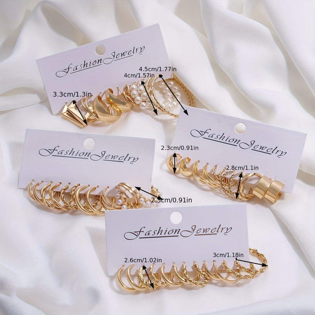 48pcs Geometric Hoop Earrings Set Women – Boho Metal Wide Hoop Faux Earrings Bulk Pack Simple Stylish Jewelry Vacation Dating Daily Wear Gift