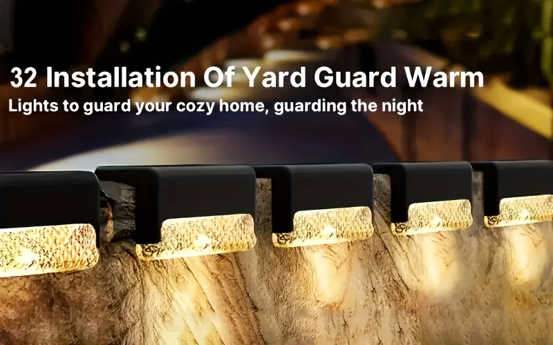 Solar LED Deck Lights Outdoor Stair Step Lights Auto On Off Dusk to Dawn 12 Hour Warm White 3500K for Fence Pathway Patio Balcony Yard Weatherproof ABS Pack of 8 16 or 32 No Wiring Required