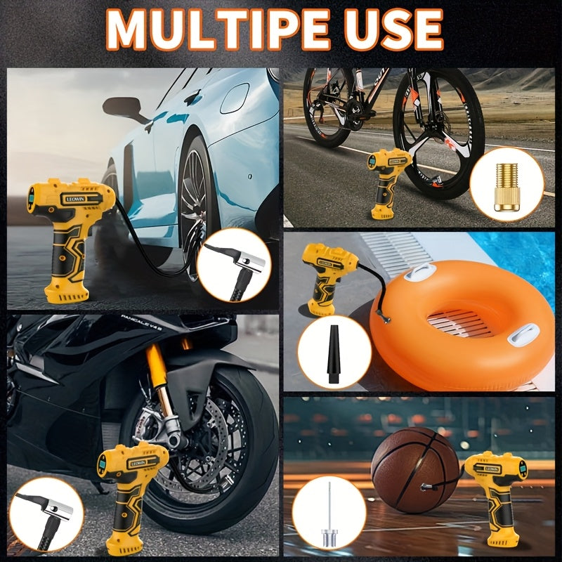 Portable Tire Inflator 150 PSI 120W Cordless Air Compressor 25L/min Fast Inflate Auto-Shutoff Digital Pressure Gauge LED Light Dual 2000mAh Battery for Car Motorcycle Bike Ball | Nova Mart