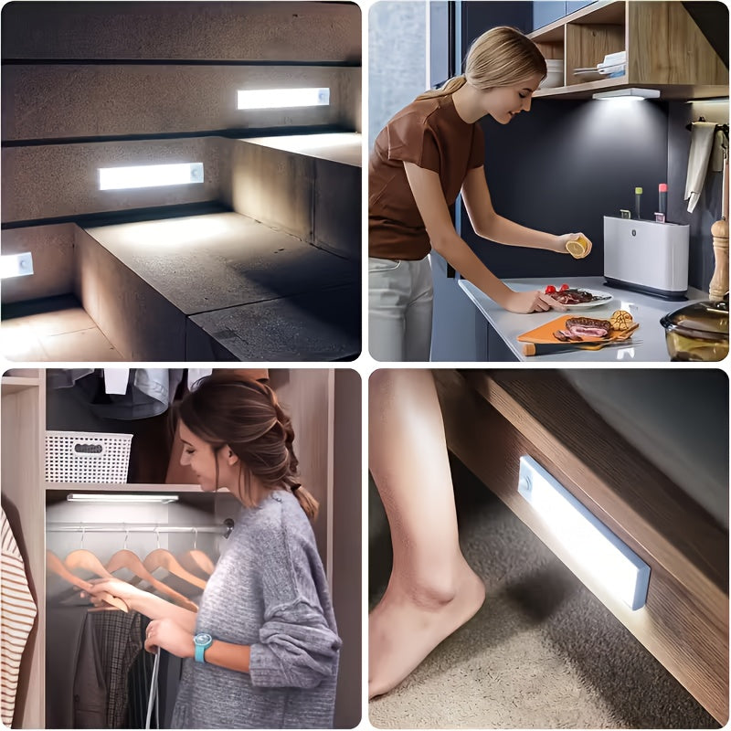 Motion Sensor LED Cabinet Light USB Rechargeable – Smart Wireless Under Cabinet Lighting, 3-Speed Dimming, Night Light for Kitchen, Bedroom, Closet, Stairs, Hallway – 6 Pack or 3 Pack