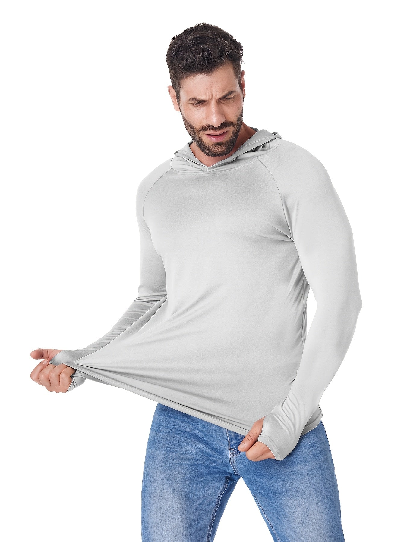 5 Pack Men's Long Sleeve Hooded Fishing Shirts UPF Sun Protection – Lightweight Moisture-Wicking Rash Guard for Fishing Hiking Kayaking Boating Outdoor Sports, Sizes S-XXL, 3 Mixed Color Sets