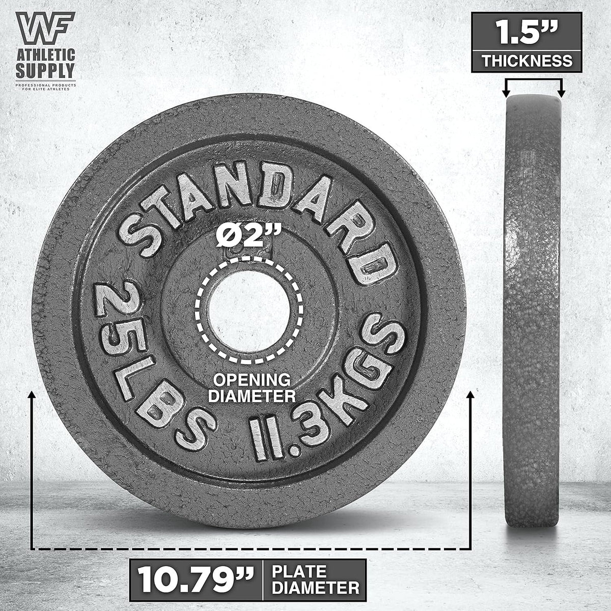 Cast Iron Weight Plates 2-Inch Solid Baked Enamel Finish for Strength Training Weightlifting Bodybuilding Powerlifting Home Gym Barbell 2.5 5 10 25 35 45 100LB