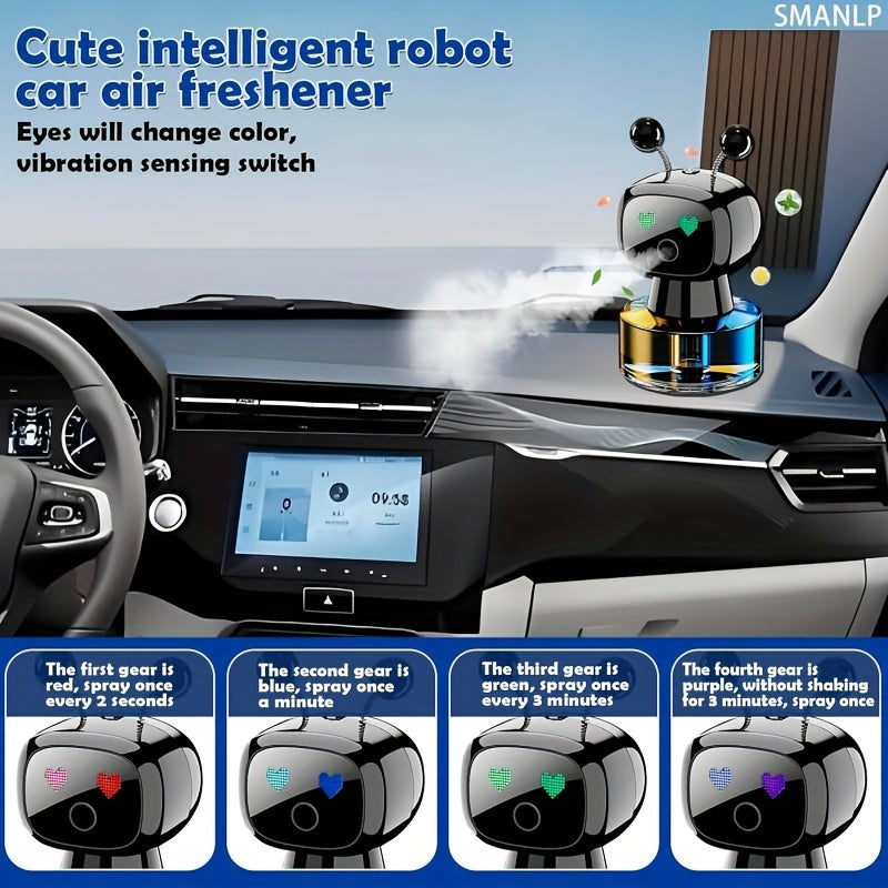 Robot Smart Car Air Freshener USB Rechargeable Auto Spray AI Expression Display 4 Scent Levels Adjustable Automatic Fragrance Diffuser Car Decoration Gift