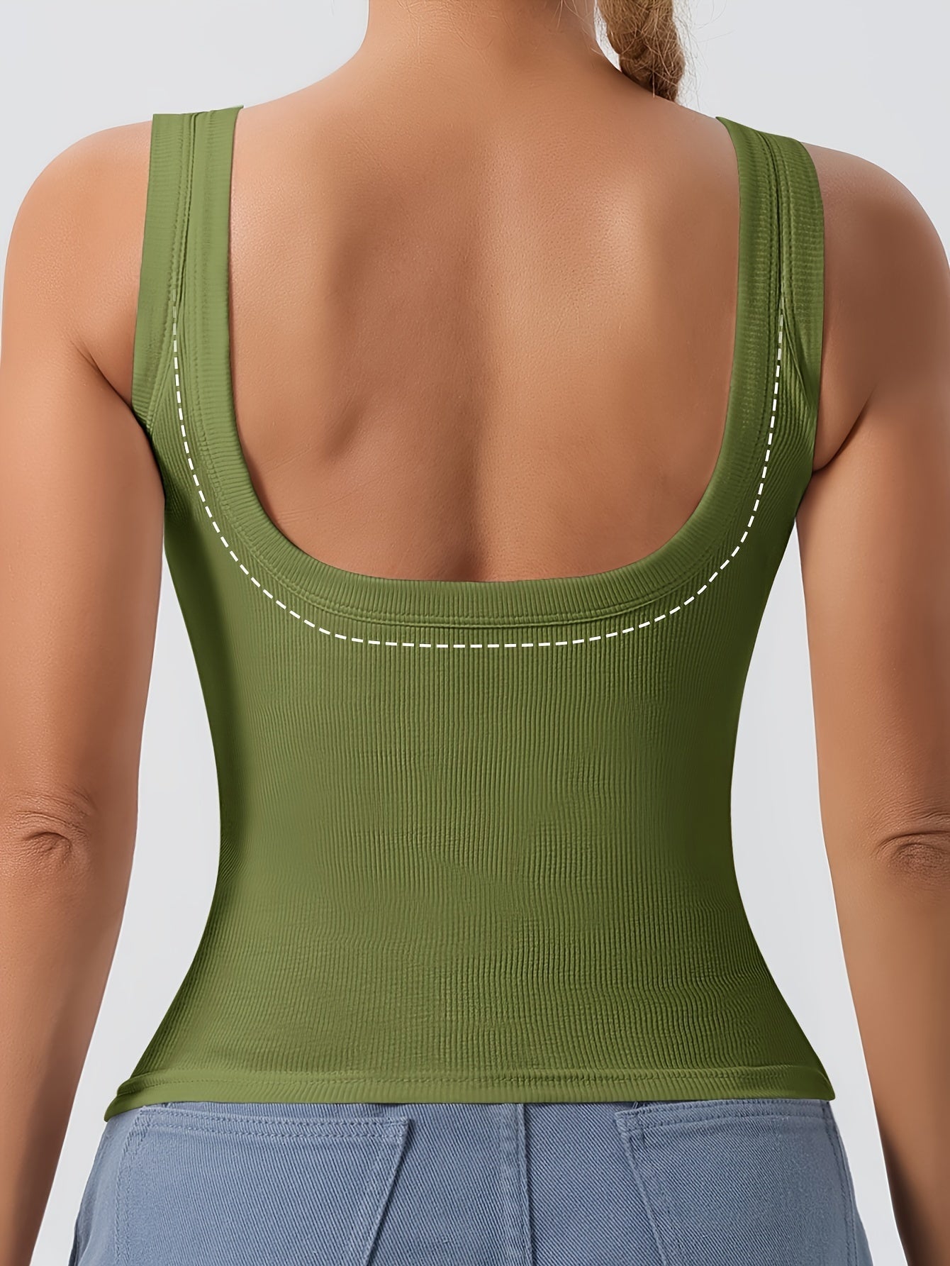 Women's Scoop Neck Tank Top with Removable Chest Padding – Slim Fit Padded Bra Sleeveless Summer Casual Top 8 Colors XS-XL