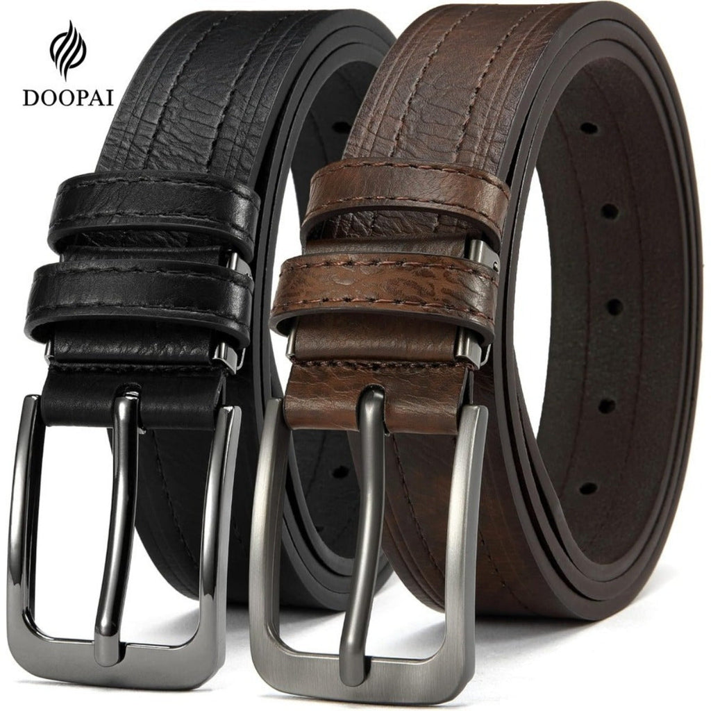 2-Pack Men's Leather Dress Belt Gift Box – 1.25" Single-Pin Removable Buckle Adjustable 30"-52" Black Brown Business Casual Jeans Work Outdoor Belt Set, Birthday Father's Day Gift for Him