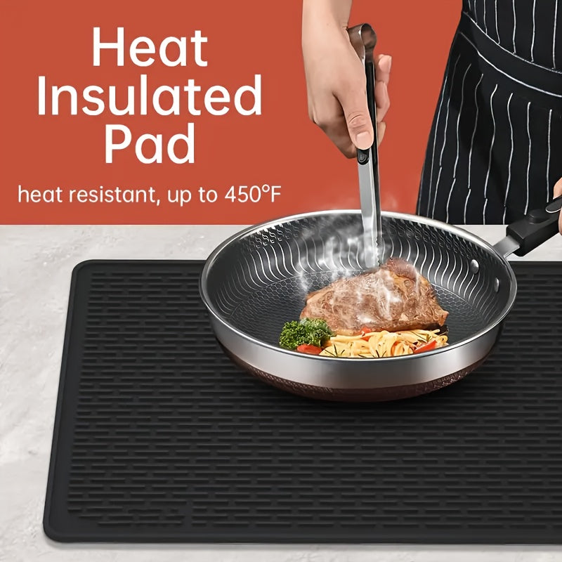 Silicone Electric Stove Top Cover Mat 28 x 20 Inch Heat Resistant Up to 450F Non-Slip Washable Ceramic Glass Cooktop Protector Extra Large Flat RV Range Cover Multipurpose Kitchen Mat Black