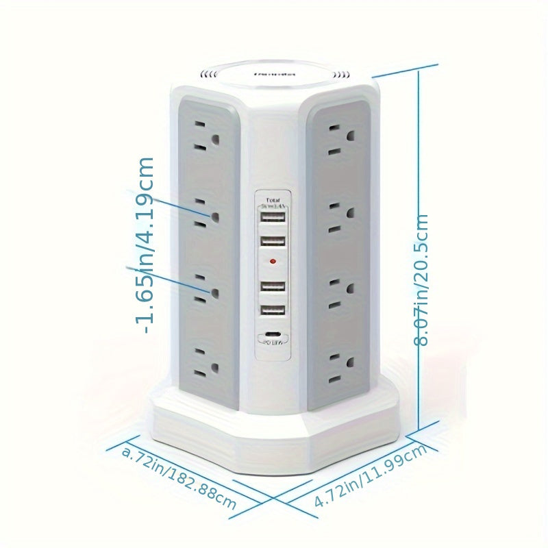Power Strip Tower 16 AC Outlets 5 USB Ports USB-C PD20W Fast Charging 1500J Surge Protector Flat Plug Desktop Extension Cord for Home Office Dorm Room Workstation 10 Style Options