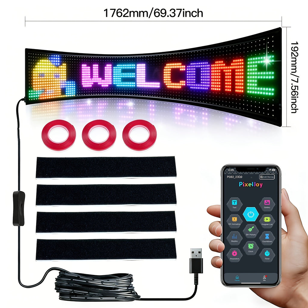 Flexible LED Matrix Panel – Bluetooth App Controlled, USB Powered, DIY Programmable Custom Text & Animation Sign for Cars, Stores, Hotels, Events & Holiday Decor – Multiple Sizes
