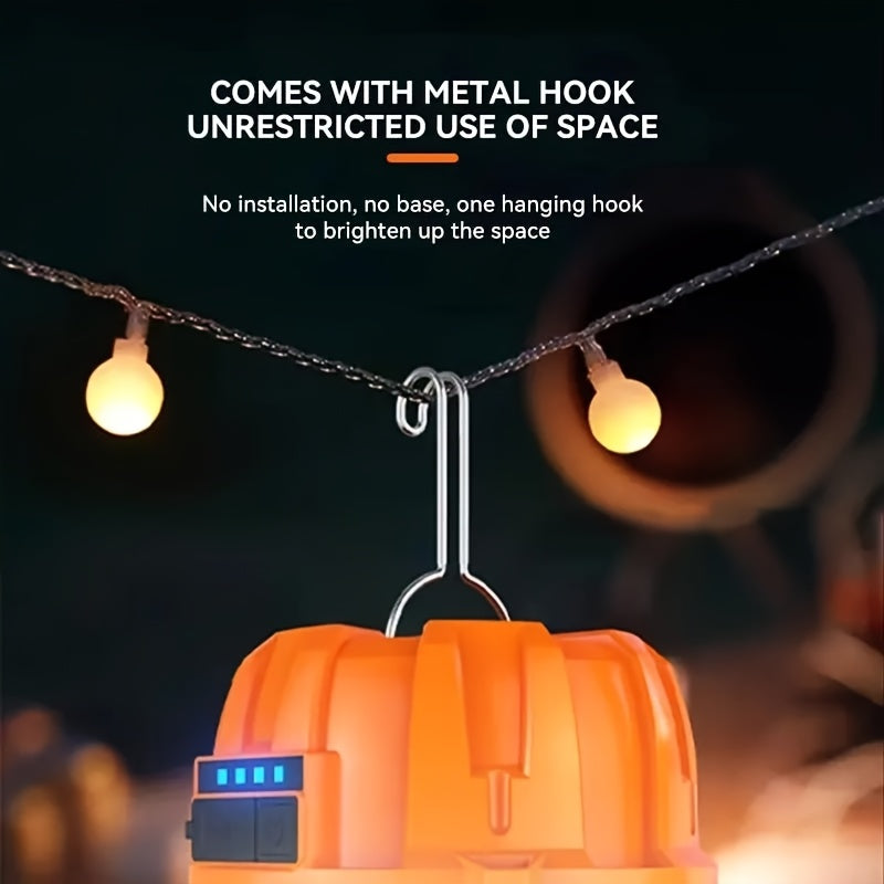 LED Camping Lantern USB Rechargeable with Built-In Power Bank, Ultra-Bright Portable Hanging Tent Light for Camping BBQ Patio Outdoor Emergency, Charges Mobile Phones, Freestanding & Hanging Design