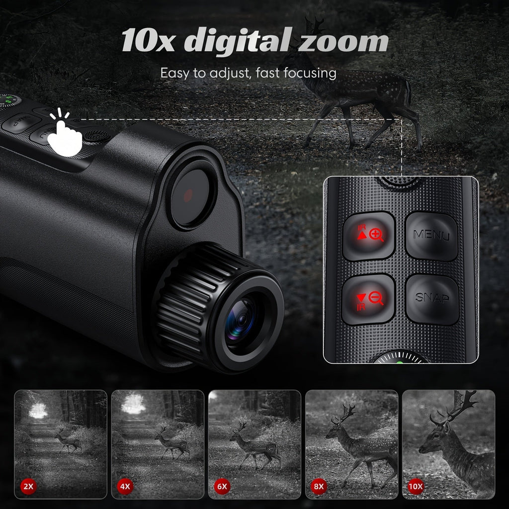 Night Vision Goggles 1080P Monocular 5W Infrared 10X Digital Zoom 2600ft Range 2700mAh Rechargeable Battery 2 Inch HD Display for Hunting Camping Wildlife Observation Security