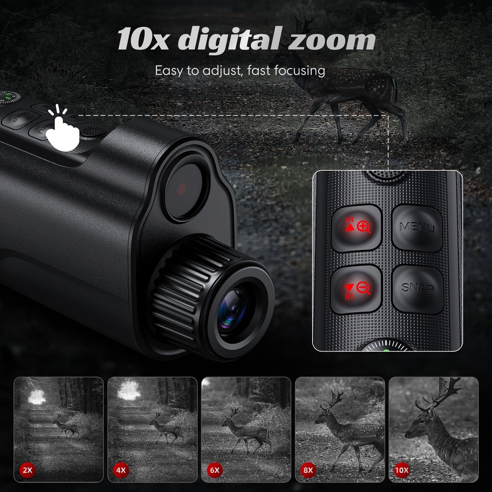Night Vision Goggles 1080P Monocular 5W Infrared 10X Digital Zoom 2600ft Range 2700mAh Rechargeable Battery 2 Inch HD Display for Hunting Camping Wildlife Observation Security