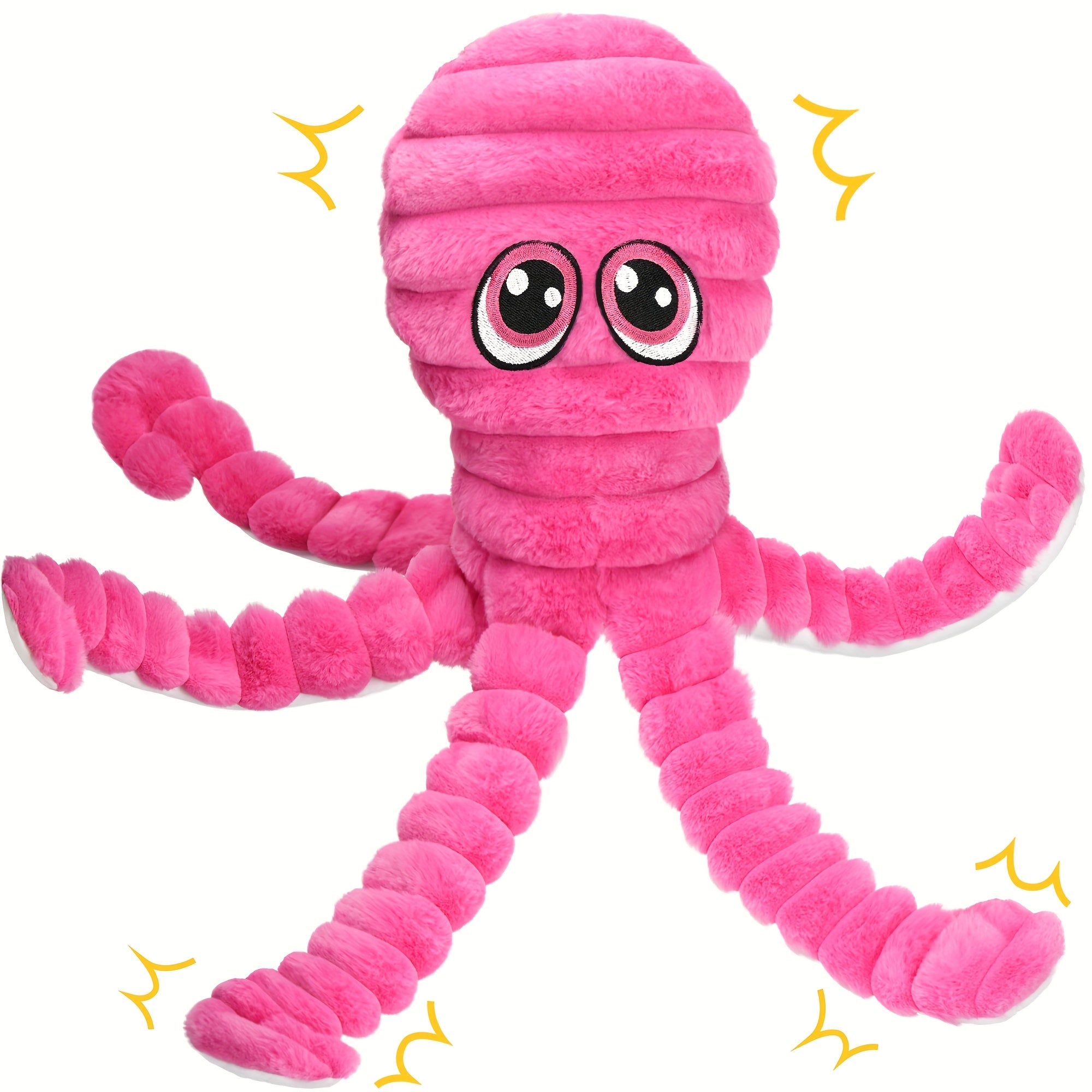 Squeaky Octopus Plush Dog Chew Toy Interactive Stuffed Squeaker Toy Puppies Dogs Soft Teeth Cleaning Chewable Small Medium Large Breeds 5 Colors Green Blue Pink Yellow Red