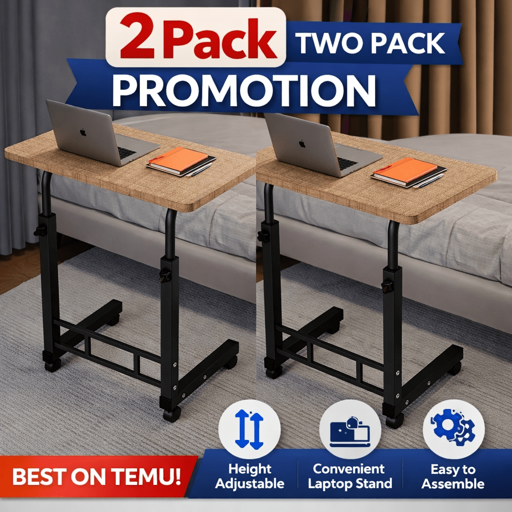 Mobile Lift Table Adjustable Height Rolling Laptop Desk with Wheels Bedside Sofa Side Table for Bedroom Home Office Dorm