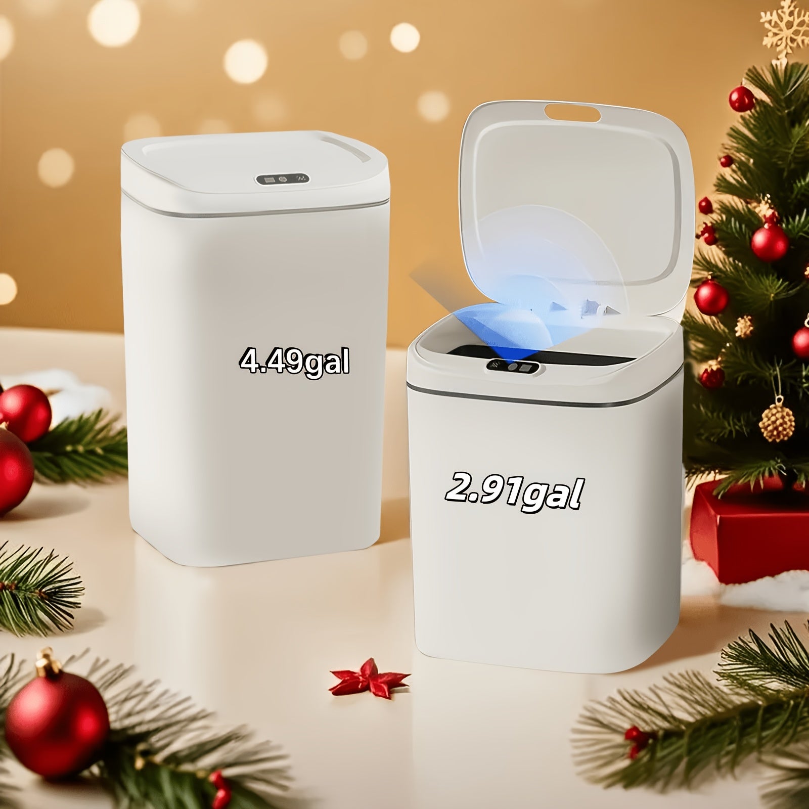 Touchless Smart Trash Can with Motion Sensor, 2.91 & 4.49 Gallon, Auto-Open Silent Close Lid, Battery Operated, Stainless Steel Look, for Kitchen, Bathroom, Office, Bedroom, RV & Home Use