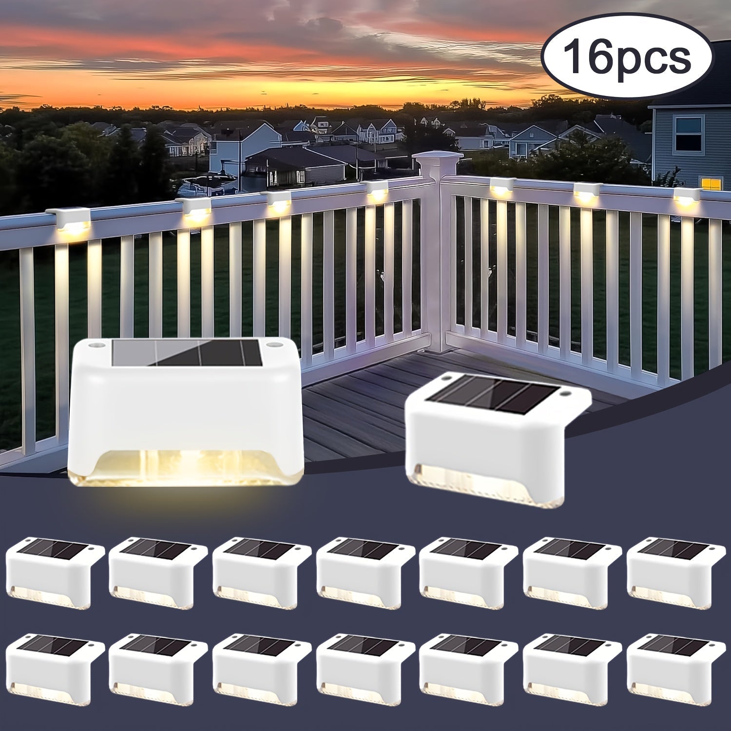 Solar Deck Lights Outdoor Waterproof LED – Auto Dusk to Dawn 800mAh Warm White Solar Powered Step Stair Fence Pathway Patio Garden Driveway Yard Wall Lighting 8 16 32 Pack