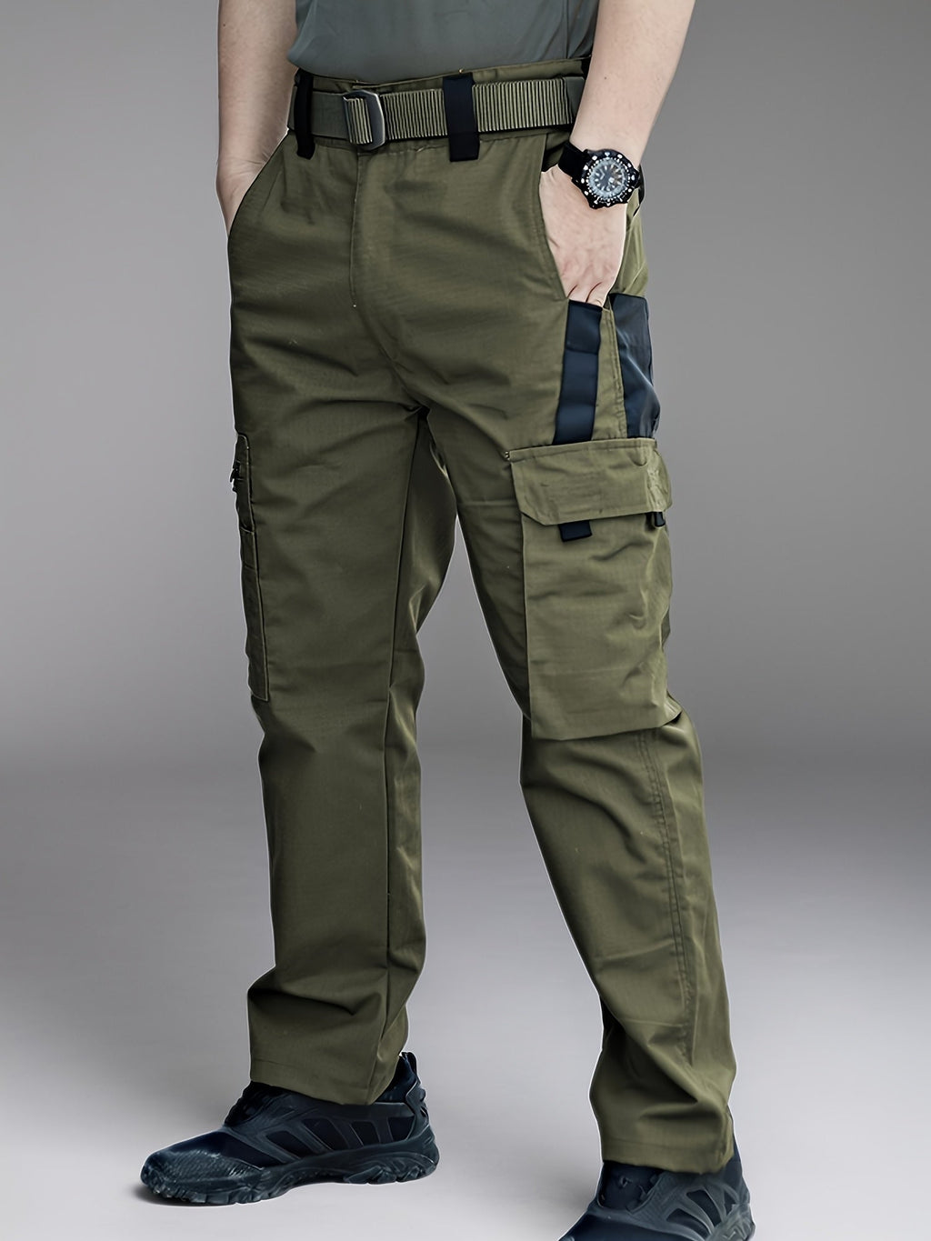 Men's Tactical Cargo Pants Lightweight Quick Dry – Breathable Multi-Pocket Hiking Pants with Belt, Relaxed Fit All-Season Outdoor Work Pants, Wear-Resistant – M to XXXL, Black / Grey / Khaki