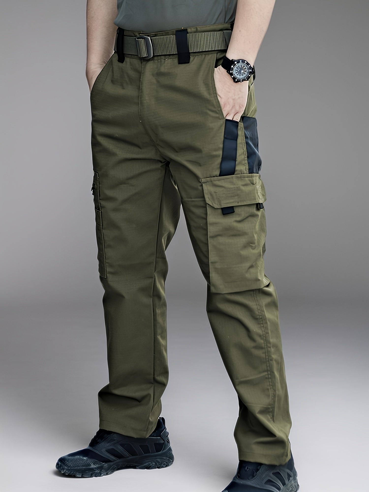 Men's Tactical Cargo Pants Lightweight Quick Dry – Breathable Multi-Pocket Hiking Pants with Belt, Relaxed Fit All-Season Outdoor Work Pants, Wear-Resistant – M to XXXL, Black / Grey / Khaki