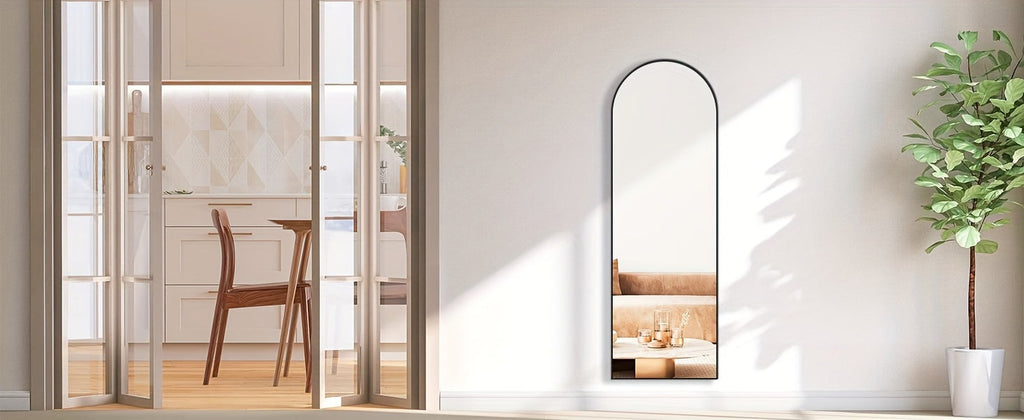 Full Length Floor Mirror with LED Lights - Arched & Rectangle Top, Aluminum Frame, 71" Standing Dressing Mirror for Bedroom & Living Room, Black Gold White, 5mm Tempered Glass