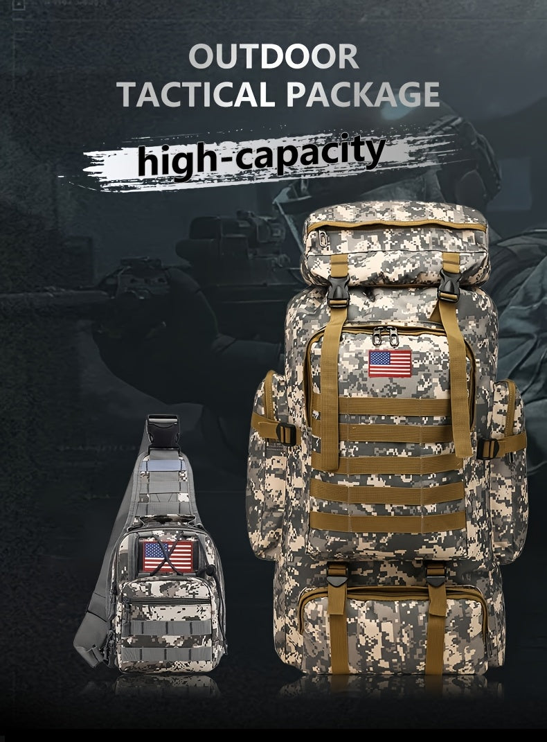 Tactical Backpack & Chest Pack 2-Piece Set - 80L 3-Day Assault Pack for Men, Polyester Molle Military Backpack for Hiking, Camping, Hunting, Travel & Outdoor Sports