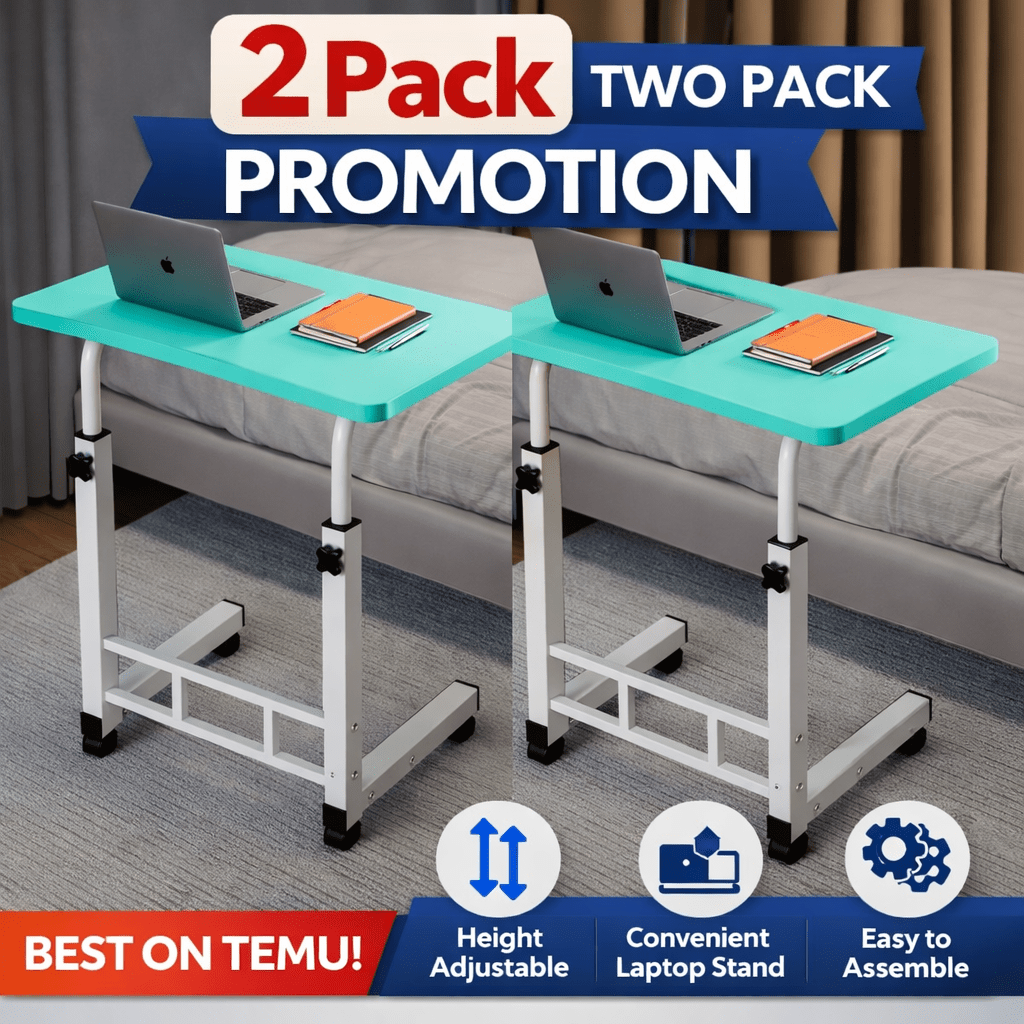 Mobile Lift Table Adjustable Height Rolling Laptop Desk with Wheels Bedside Sofa Side Table for Bedroom Home Office Dorm