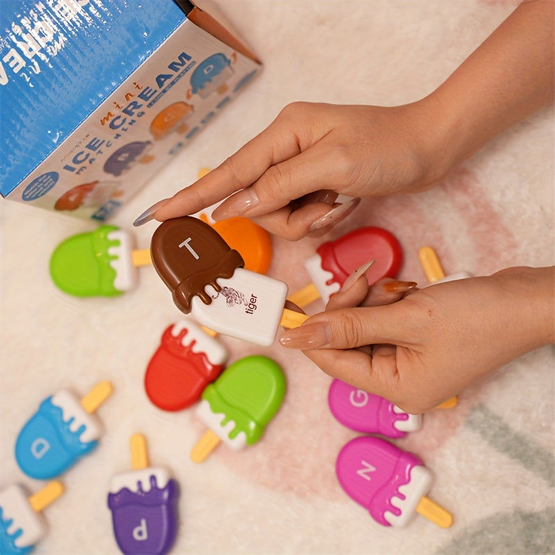 Ice Cream Preschool Learning Toy Set 52 Pieces Counting Color Sorting Stacking ABC Uppercase Lowercase Letters Montessori Educational Toy for Toddlers Preschoolers Ages 3 and Up Birthday Gift