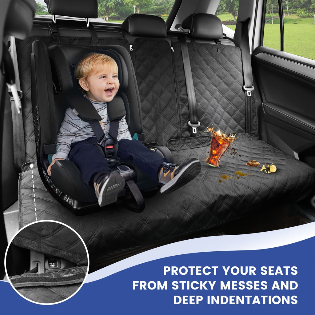 Car Back Seat Cover 60/40 Split Bench 900D Waterproof Non-Slip – Easy Cleanup Seat Protector for Dogs Pets Kids Cars Trucks SUVs with Seat Belt & Armrest Access (Black)