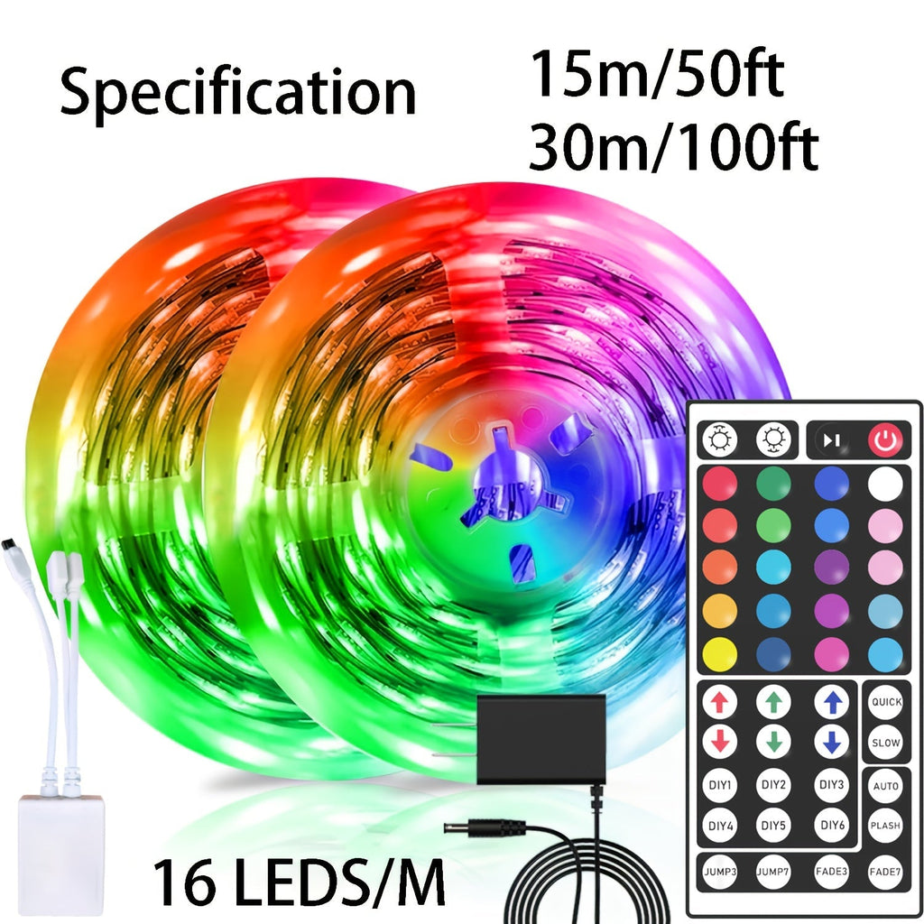 LED Strip Lights 100ft RGB Color Changing with Remote Control – Stepless Dimming, Flashing & DIY Modes, Indoor TV Backlight for Bedroom, Living Room, Kitchen, Stairs, Party & Holiday Decor | 50ft & 100ft