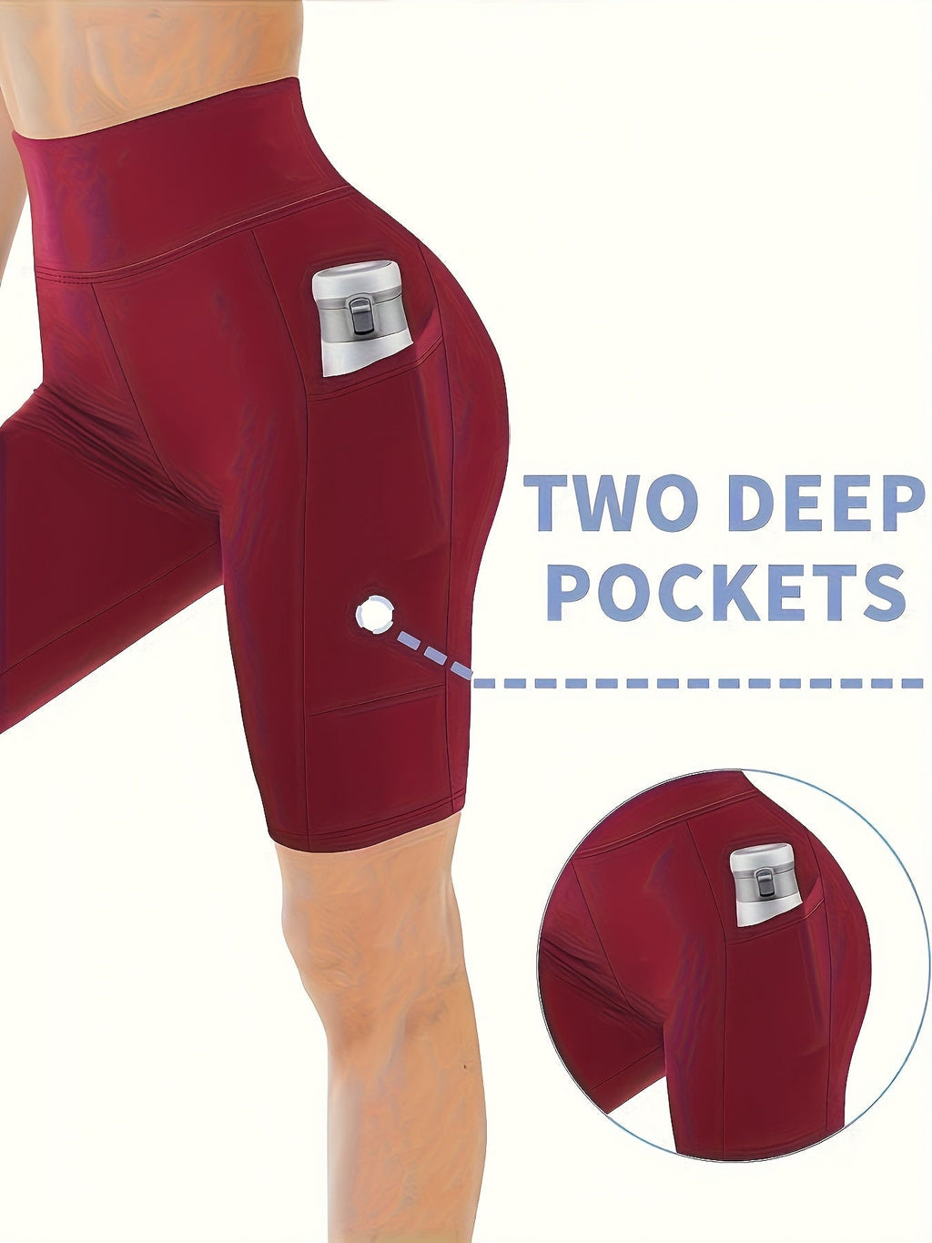 High Waist Tummy Control Biker Shorts for Women with Pocket – Stretch Knit Polyester Athletic Shorts for Gym, Yoga, Running & Cheerleading, Sizes XS–XXL, Burgundy & Navy