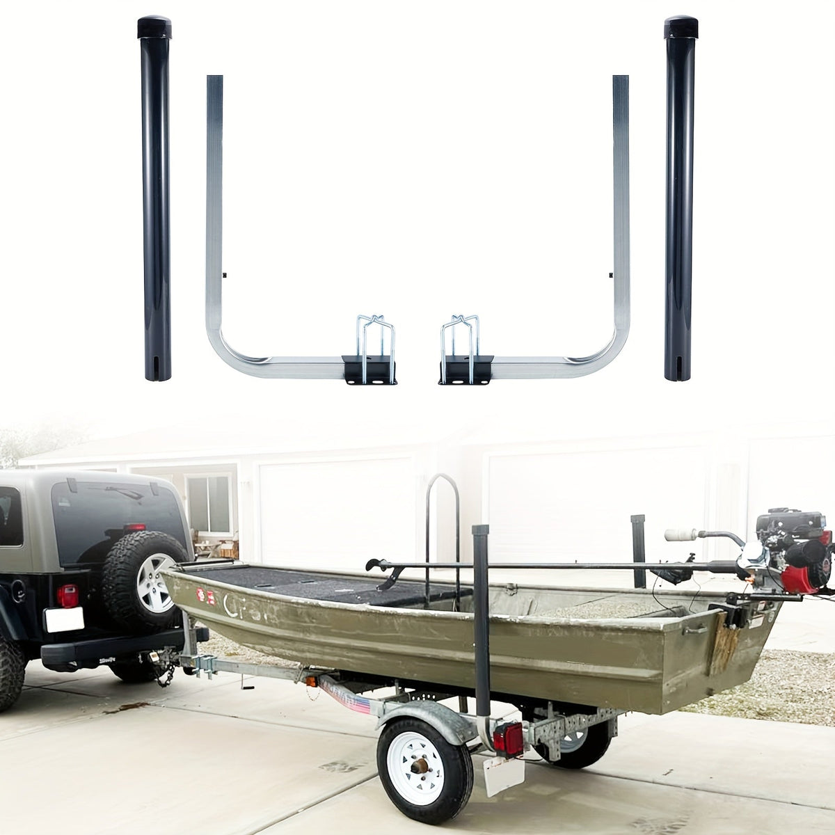 L-Shaped Adjustable Boat Trailer Guide Poles 31–60" – Galvanized Stainless Steel with Black PVC Sleeves, Corrosion-Resistant Trailer Guide Ons for Ski Boat Fishing Boat Sailboat, Black or White